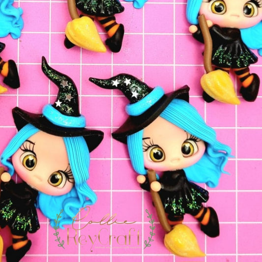 Blue hair witch clay doll