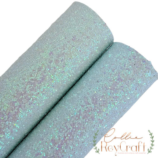 Pastel mint iridescent glitter fabric