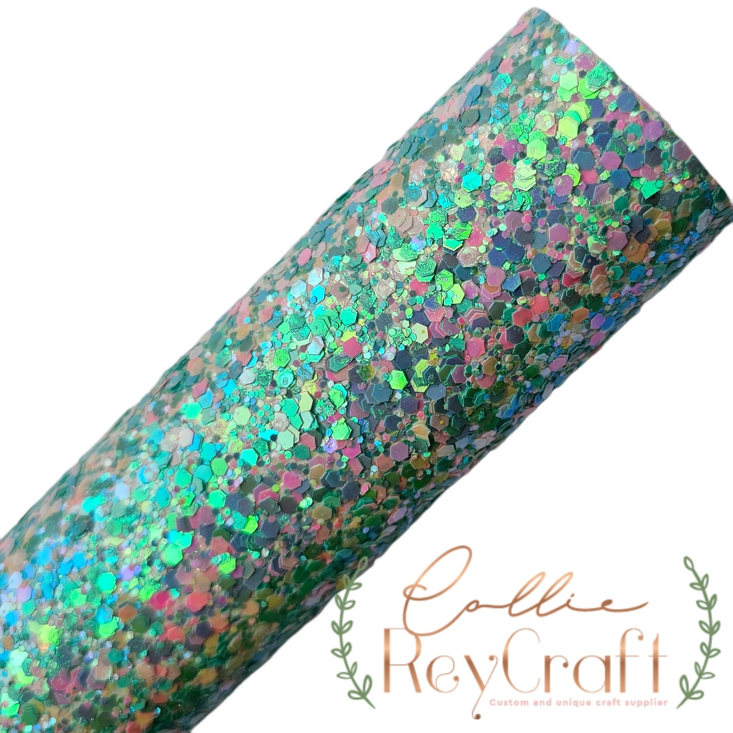 Chunky mint mermaid glitter fabric